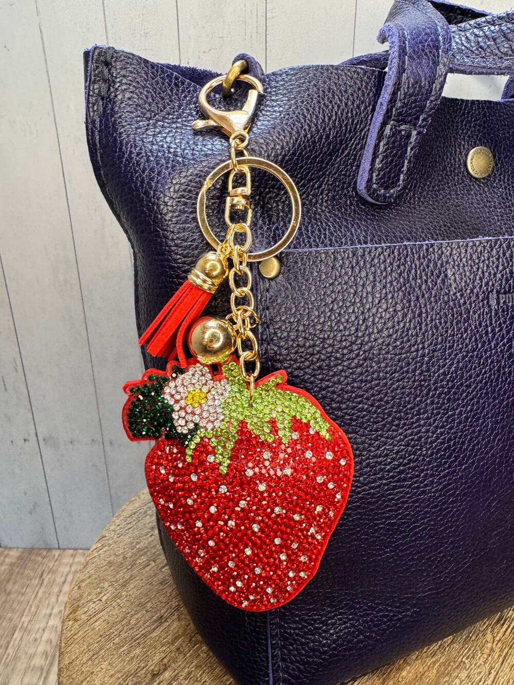Sparkly Strawberry Purse Charm Red Sequins Fun Fruit Bag Charm Gift For Her